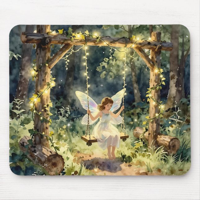 Alfombrilla De Ratón Enchanted Fairy on a Swing in a Magical Forest (Frente)