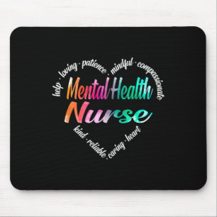 Alfombrilla De Ratón Enfermera de salud mental Corazón Word Nube Acuare