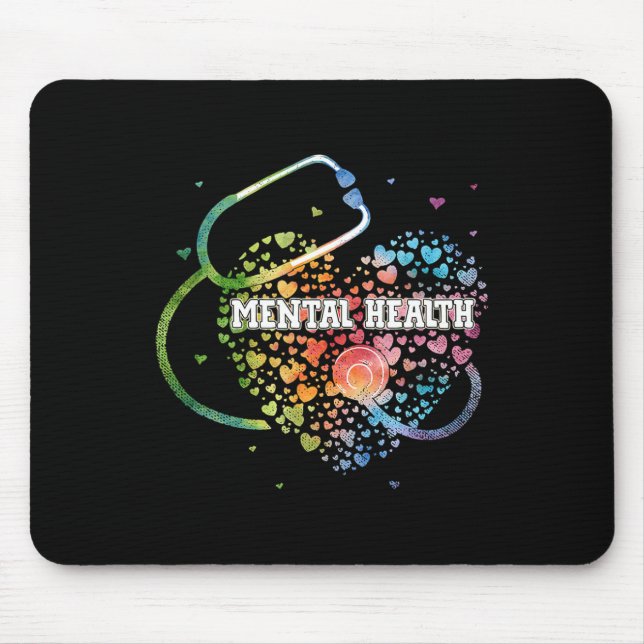 Alfombrilla De Ratón Enfermera de salud mental Watercol Love Heart Scru (Frente)