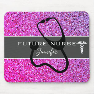 Alfombrilla De Ratón Enfermera futura Stethoscope Nombre Purpurina Púrp