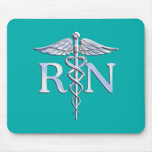 Alfombrilla De Ratón Enfermera inscrita RN Stylish Caduceus sobre turqu (Frente)