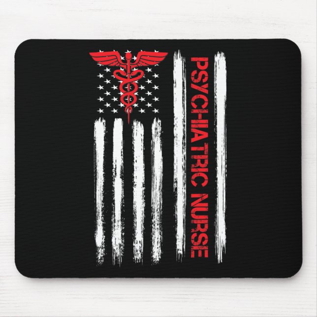 Alfombrilla De Ratón Enfermera psiquiátrica Bandera Americana RN Salud  (Frente)