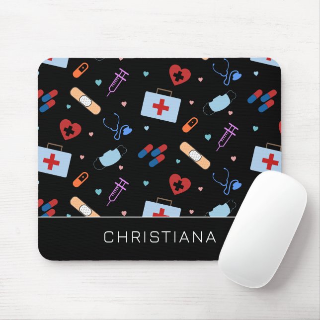 Alfombrilla De Ratón Enfermero RN personalizado | Patrón médico Médica (Con ratón)