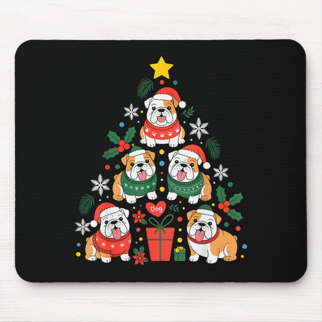 Alfombrilla De Ratón English Bulldog Christmas Tree Dog Lover Women Men (Frente)