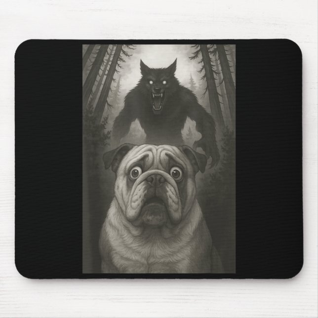 Alfombrilla De Ratón English Bulldog Selfie With Werewolf Funny  (Frente)