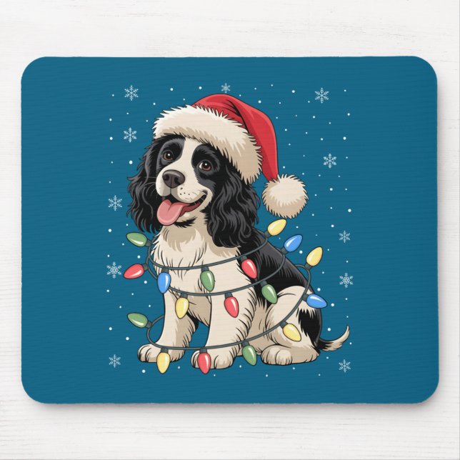 Alfombrilla De Ratón English Springer Spaniel Dog Christmas Tree Lights (Frente)