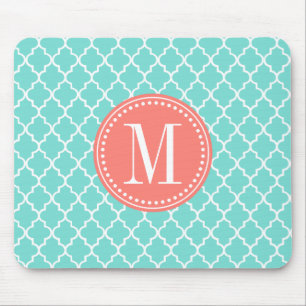 Alfombrilla De Ratón Enrejado marroquí de las tejas de la aguamarina