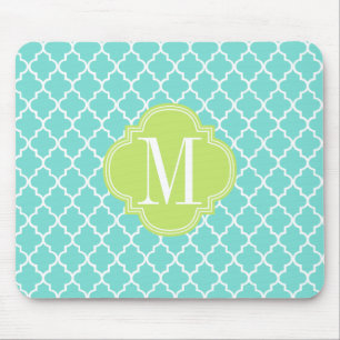 Alfombrilla De Ratón Enrejado marroquí de las tejas de la aguamarina