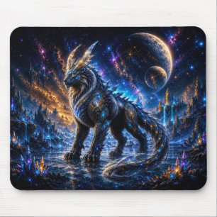 Alfombrilla De Ratón Epic Blue & Gold Celestial Wolf Mouse Pad