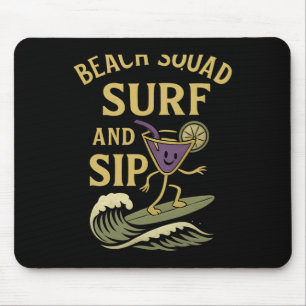 Alfombrilla De Ratón Equipo de Playa Surf y Sip Gráfico Retro de Surfin