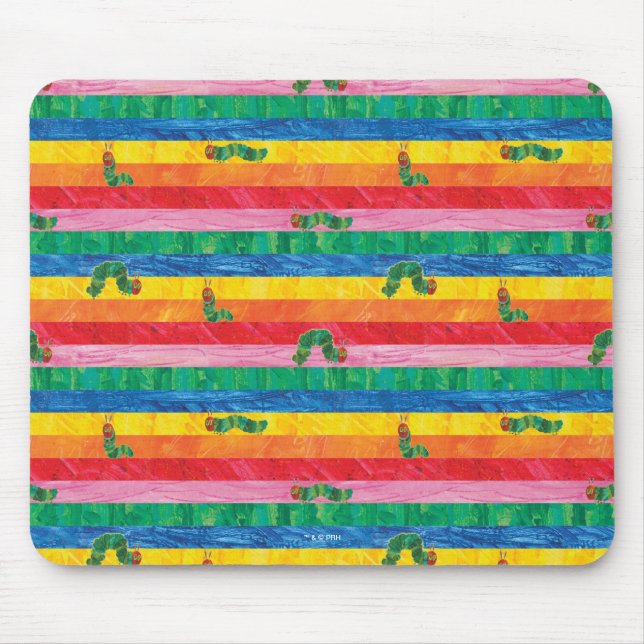 Alfombrilla De Ratón Eric Carle | Patrón de rayas arcoiris de la oruga  (Frente)