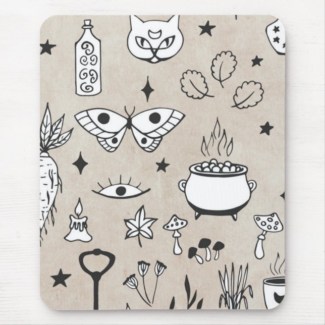 Alfombrilla De Ratón Esbozar la botella de gato mariposa deja la estrel (Frente)