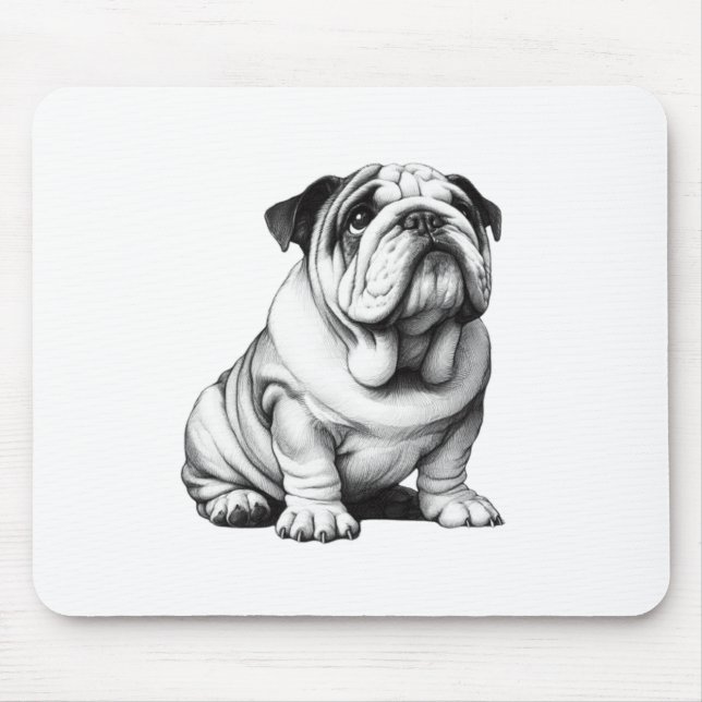 Alfombrilla De Ratón Esbozo adorable de bulldog blanco y negro (Frente)