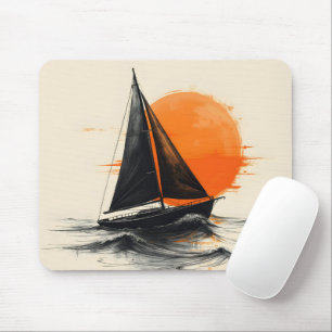 Alfombrilla De Ratón Esbozo de Silhouette de Sunrise Sailboat