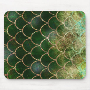 Alfombrilla De Ratón Escamas de pez sirena con brillo verde y dorado