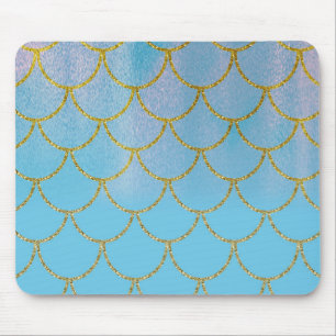 Alfombrilla De Ratón Escamas de Sirena con Brillo Irisado Azul y Dorado