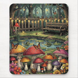 Alfombrilla De Ratón Escena de bosque Cottagecore   Hongos caprichosos