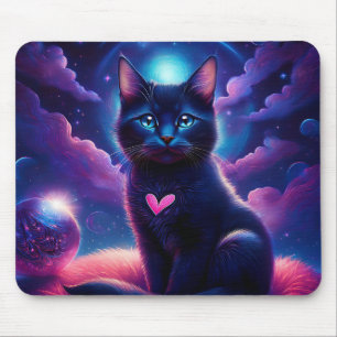 Alfombrilla De Ratón Escena de fantasía gatito negro hermosos ojos azul