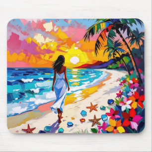 Alfombrilla De Ratón Escena de playa abstracta de puesta de sol vibrant