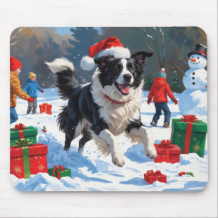 Alfombrilla De Ratón Escena festiva de Navidad de Border Collie en la n