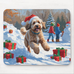 Alfombrilla De Ratón Escena Navideña Festiva de Bernedoodle en la Nieve