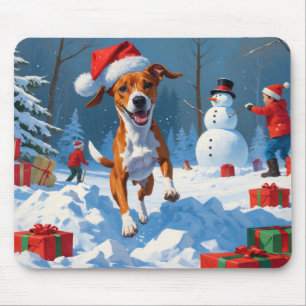 Alfombrilla De Ratón Escena Navideña Festiva de Nieve con Basenji
