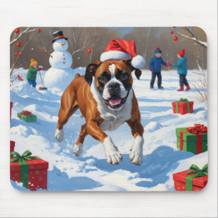 Alfombrilla De Ratón Escena Navideña Festiva de Nieve con Boxer
