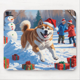 Alfombrilla De Ratón Escena nevada festiva de Navidad Akita