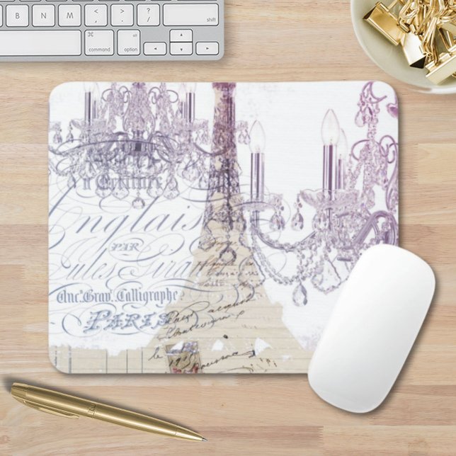 Alfombrilla De Ratón escritura francesa beige chandelier paris eiffel t (beige french scripts chandelier paris eiffel tower mouse pad)