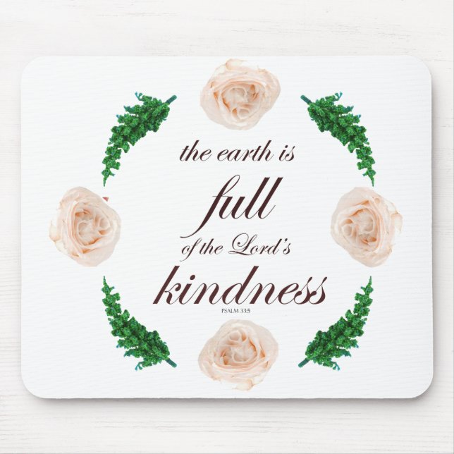 Alfombrilla De Ratón Escritura, salmo 33, rosas blancas y ramas verdes (Frente)