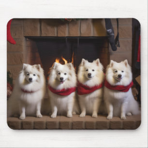 Alfombrilla De Ratón Eskimo Americano junto a la Chimenea Navidad