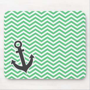Alfombrilla De Ratón Esmeralda Green Chevron; Anchor