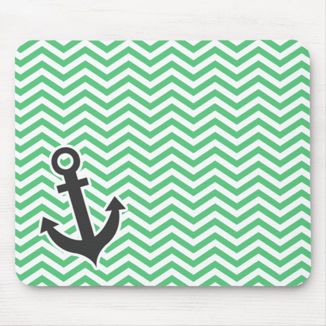 Alfombrilla De Ratón Esmeralda Green Chevron; Anchor (Frente)