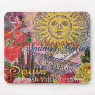 Alfombrilla De Ratón España Vintage Sol Viaje Collage Retro Europa