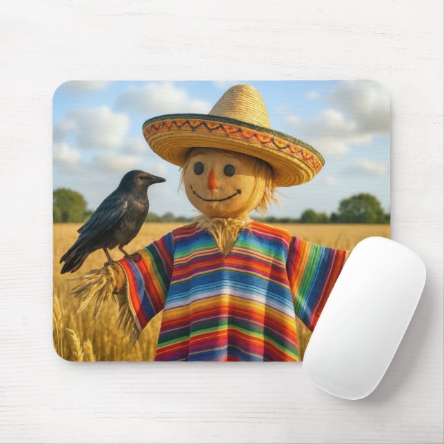 Alfombrilla De Ratón Espantapájaros con sombrero y poncho (Con ratón)