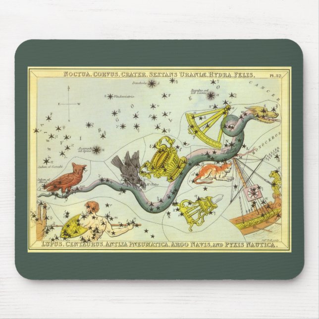 Alfombrilla De Ratón Espejo de Urania, mapa celeste de astronomía vinta (Frente)