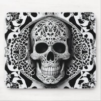 Espeluznante Cráneo de encaje blanco y negro sonri