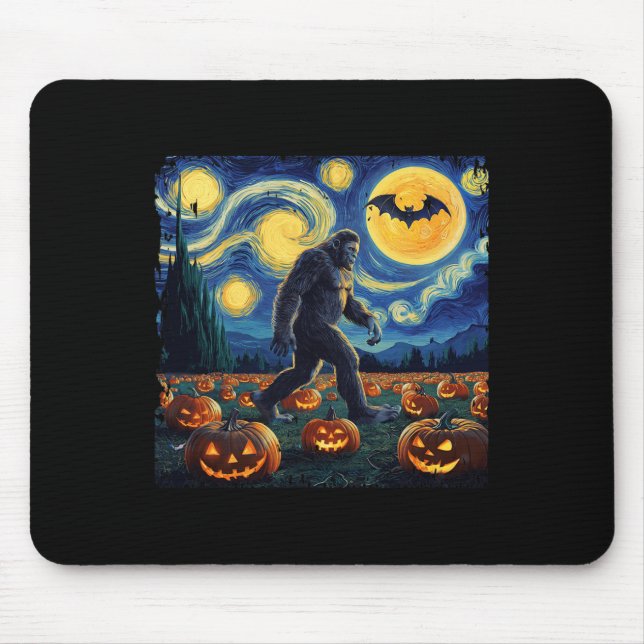 Alfombrilla De Ratón Espeluznante Halloween Bigfoot Starry Night Van Go (Frente)