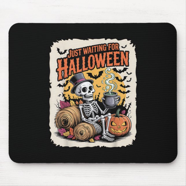 Alfombrilla De Ratón Esperando Halloween _ Funny Skeleton Pumpki (Frente)