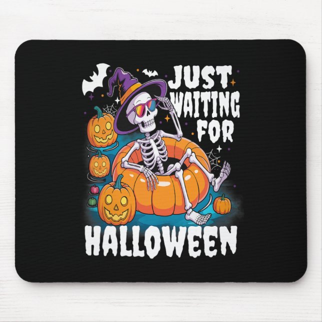 Alfombrilla De Ratón Esperando Halloween Funny Skeleton Spooky S (Frente)