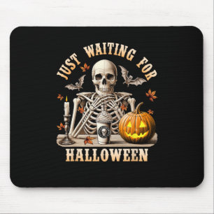 Alfombrilla De Ratón Esperando Por El Café De Esqueleto De Halloween