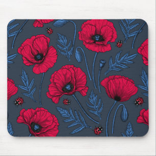 Alfombrilla De Ratón Espías rojas y ladybugs en azul oscuro