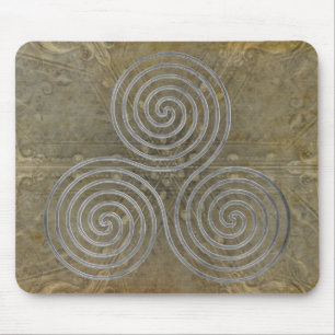 Alfombrilla De Ratón espiral triple celta - plata antigua de una línea