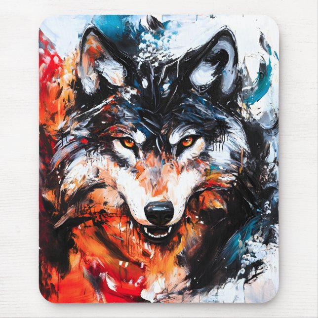 Alfombrilla De Ratón Espíritu de lobo salvaje abstracto (Frente)