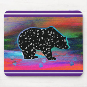 Alfombrilla De Ratón Espíritu del oso negro Colores de luz del norte Al