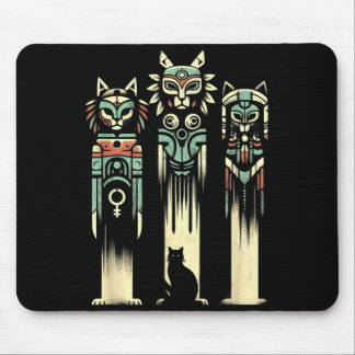 Alfombrilla De Ratón Espíritus Totem de Gato - Vintage Gato Espeluznant
