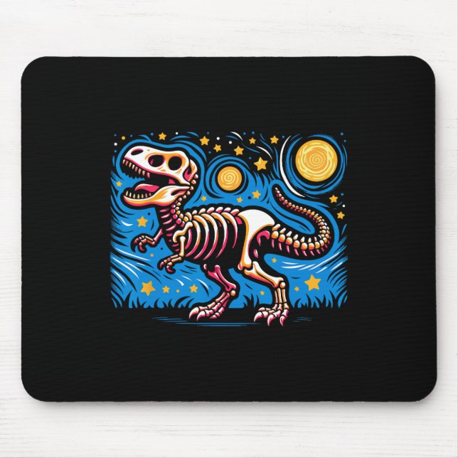 Alfombrilla De Ratón Esqueleto de dinosaurio T Rex de noche estrellada  (Frente)