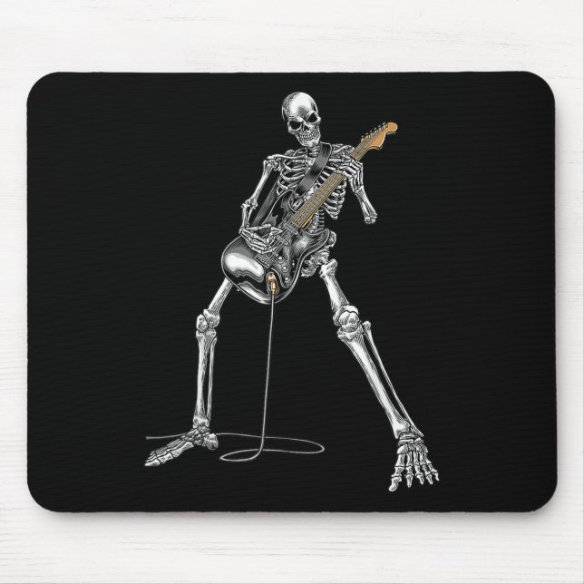 Alfombrilla De Ratón Esqueleto De Halloween Tocando Rock Y Rollo De Gui (Frente)