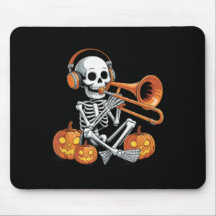 Alfombrilla De Ratón Esqueleto de Halloween Trombón Trombonista