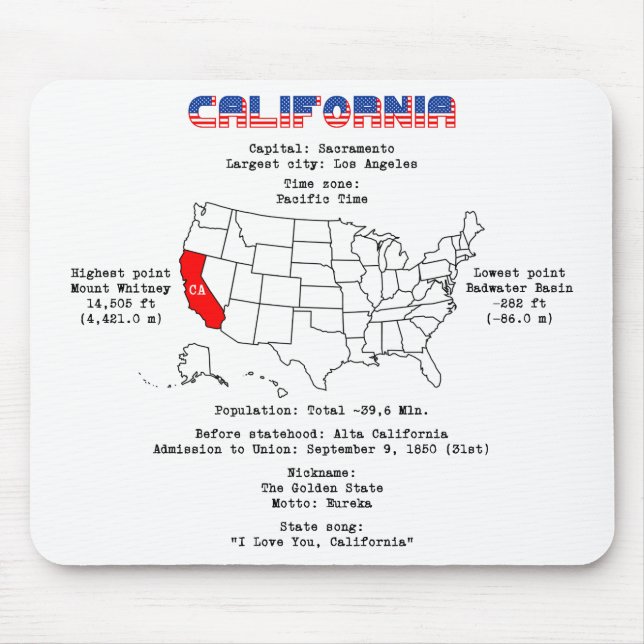 Alfombrilla De Ratón Estado norteamericano de California en un mapa e i (Frente)
